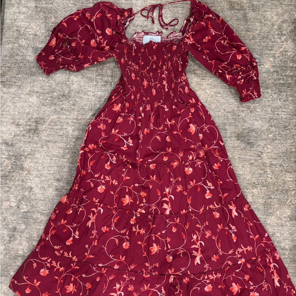 Hill House Nap Dress Burgundy Red Floral Smocked Dress XS
